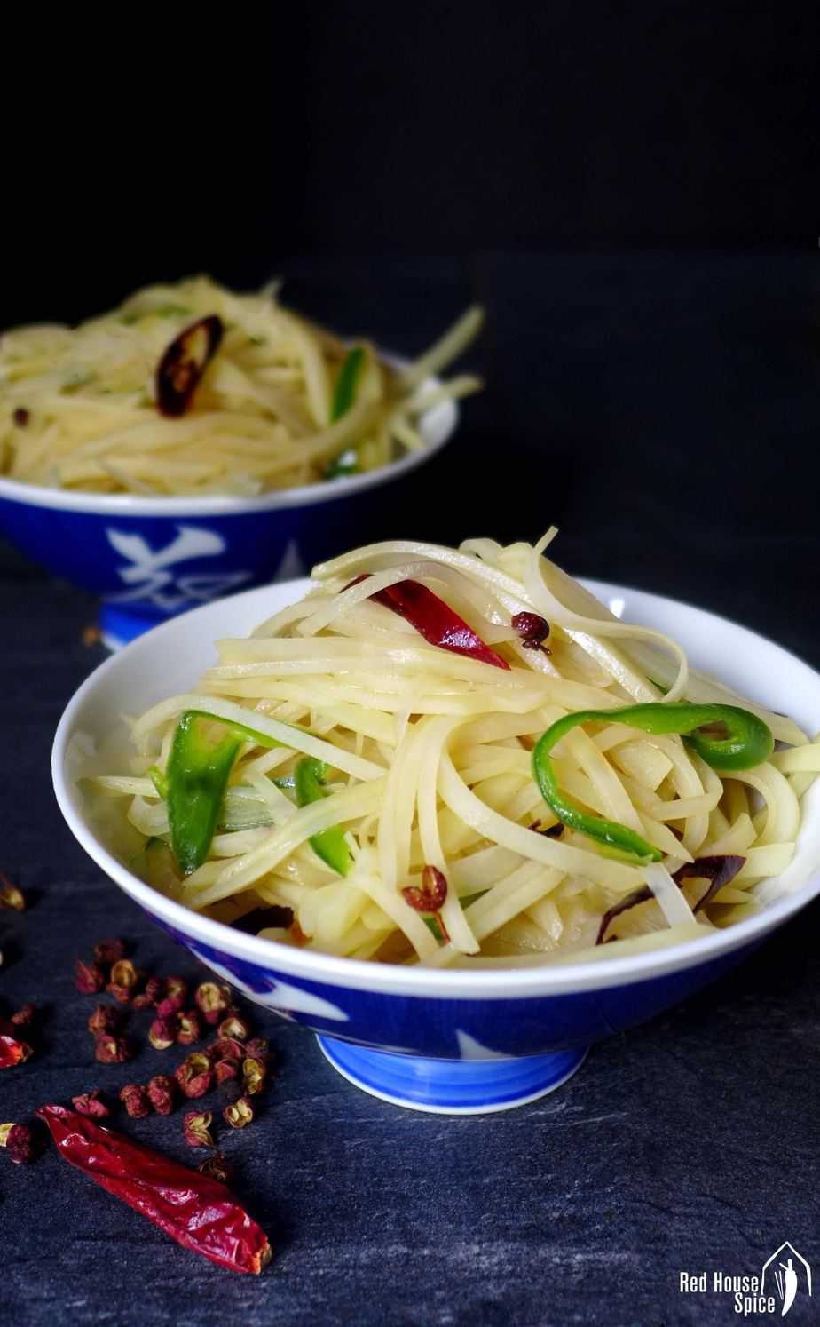 Crunchy, thin strips flavoured with tangy spices, Chinese potato stir-fry shows you an exciting way to prepare potatoes.