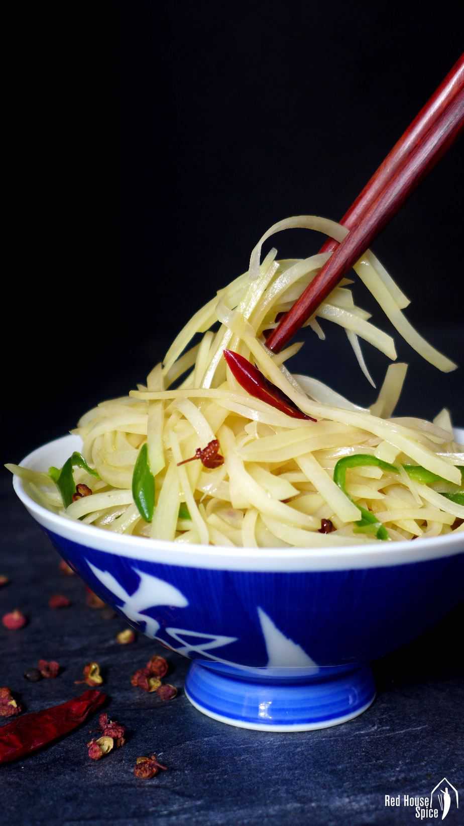 Crunchy, thin strips flavoured with tangy spices, Chinese potato stir-fry shows you an exciting way to prepare potatoes.