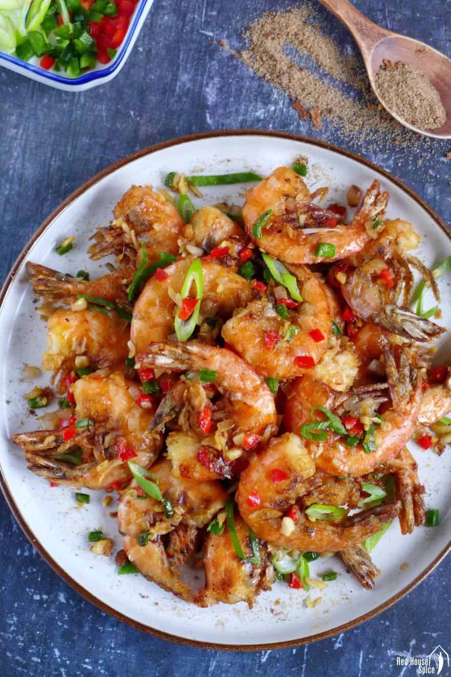 Chinese salt and pepper shrimp in a plate