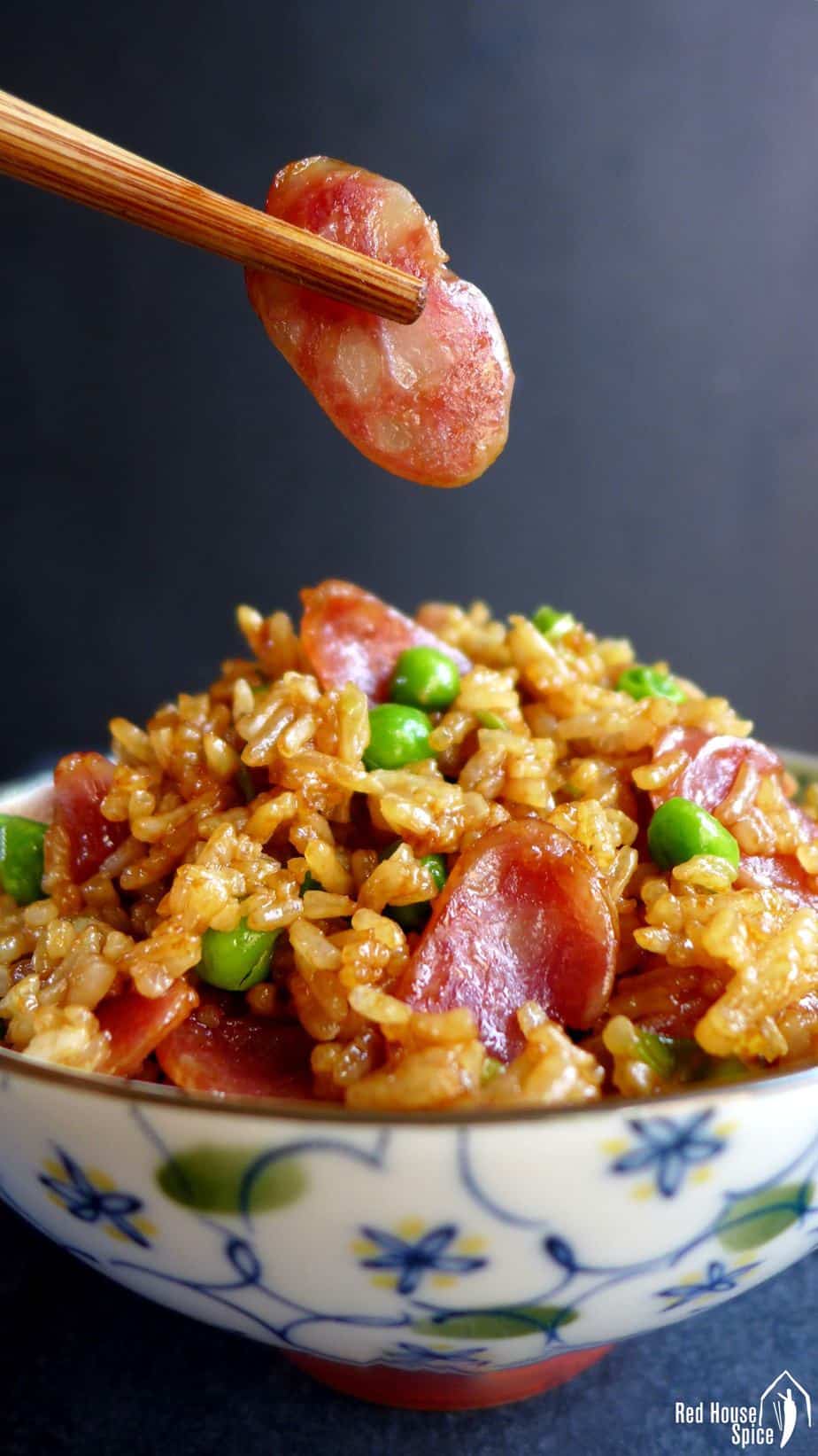 Fried rice with sliced Chinese sausage