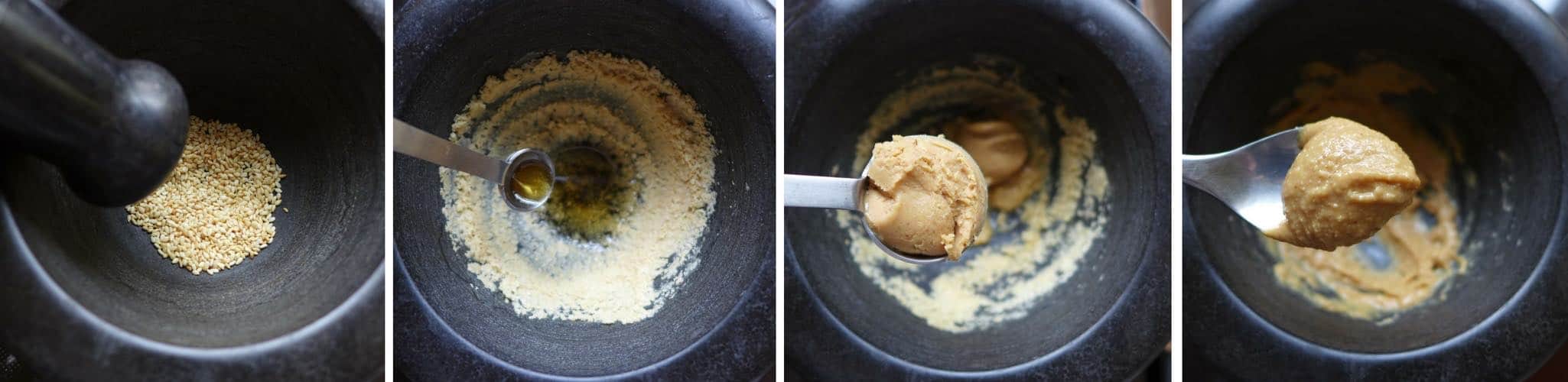 Chinese sesame paste is a popular condiment used in noodles, salad, hot-pot dipping sauce, etc. It can be substituted in three ways.