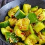 chinese cucumber salad with overlay text that says smashed cucumber
