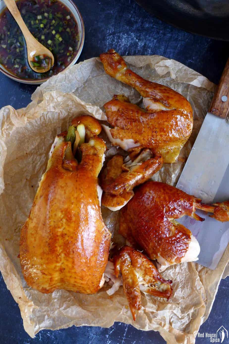 Chinese smoked chicken torn into a few pieces