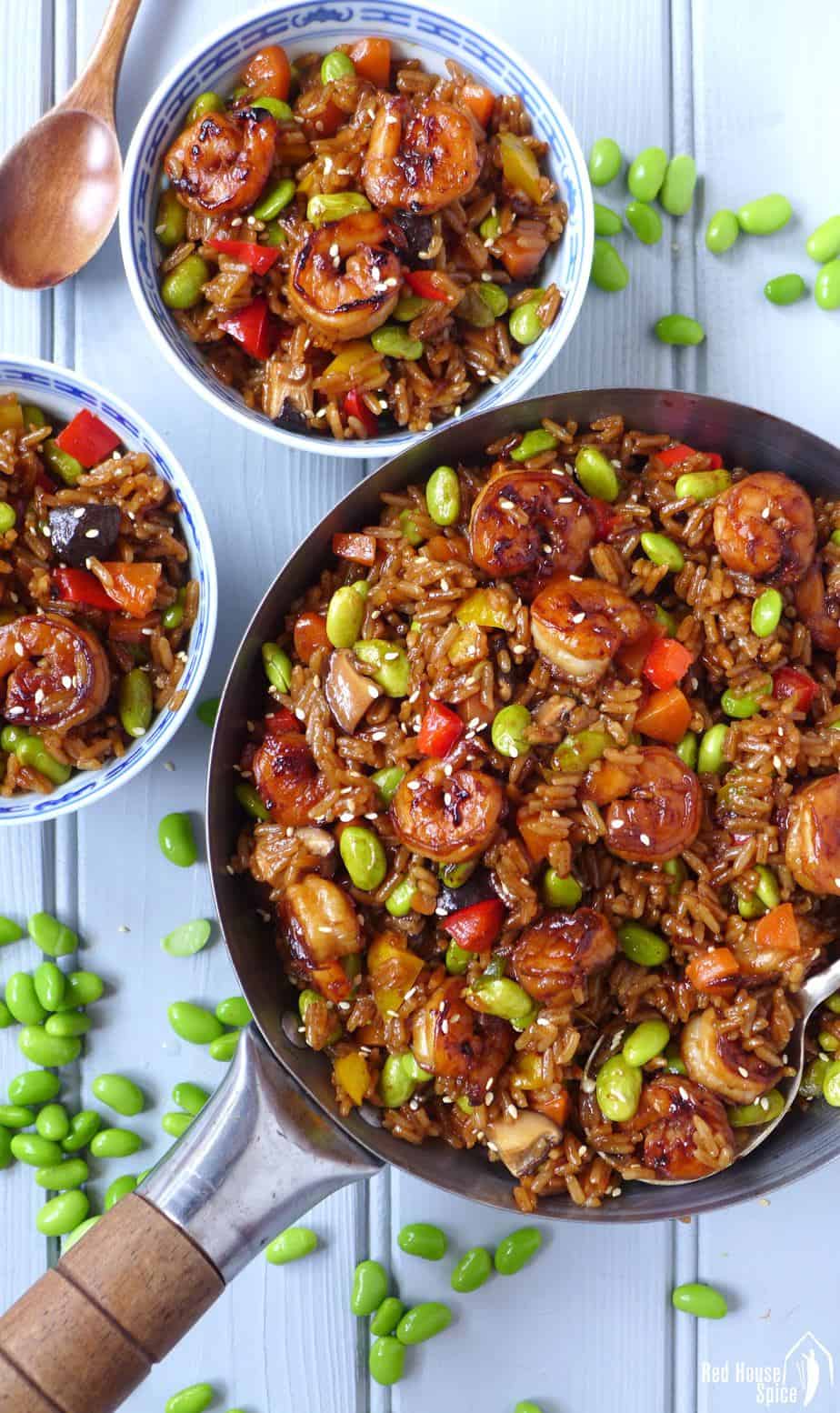 Chinese soy sauce rice with prawns