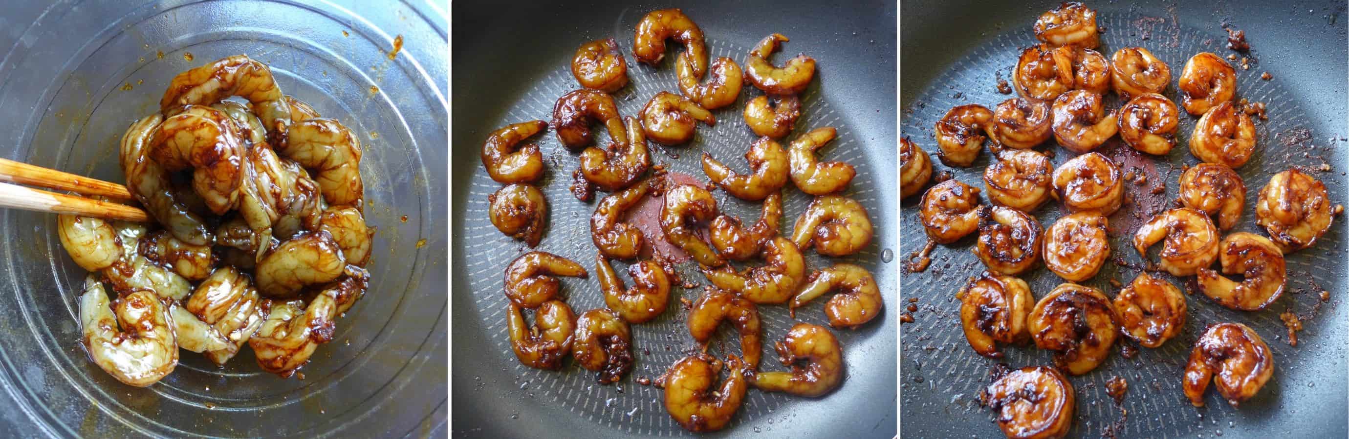 Fry marinated prawns