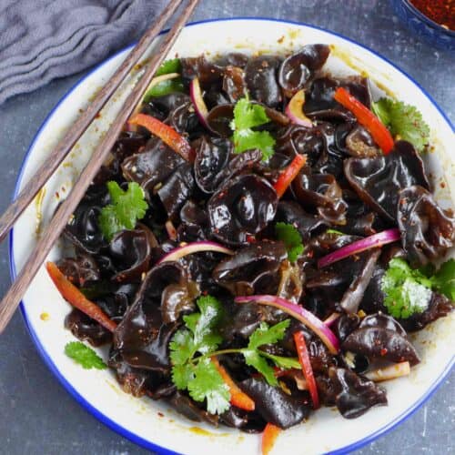 A plate of wood ear mushroom salad
