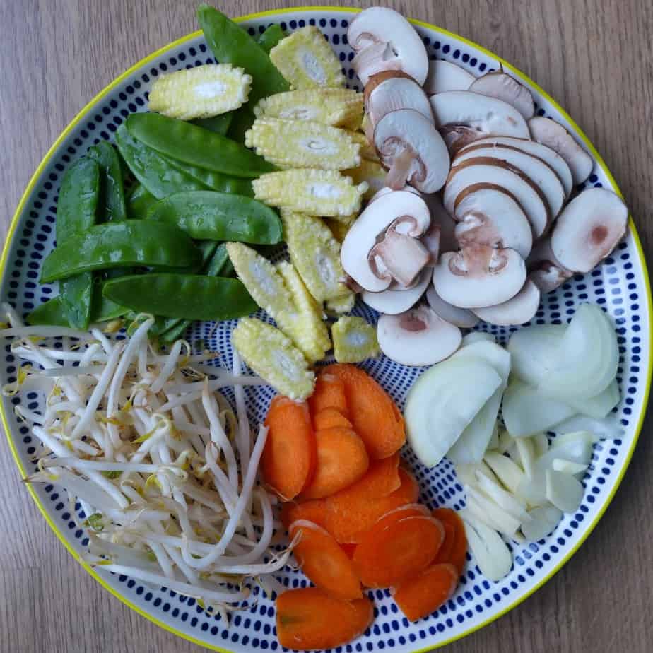 A variety of chopped vegetables