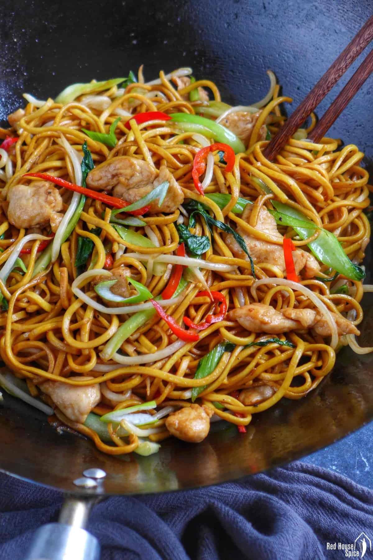 cooking chow mien in a wok