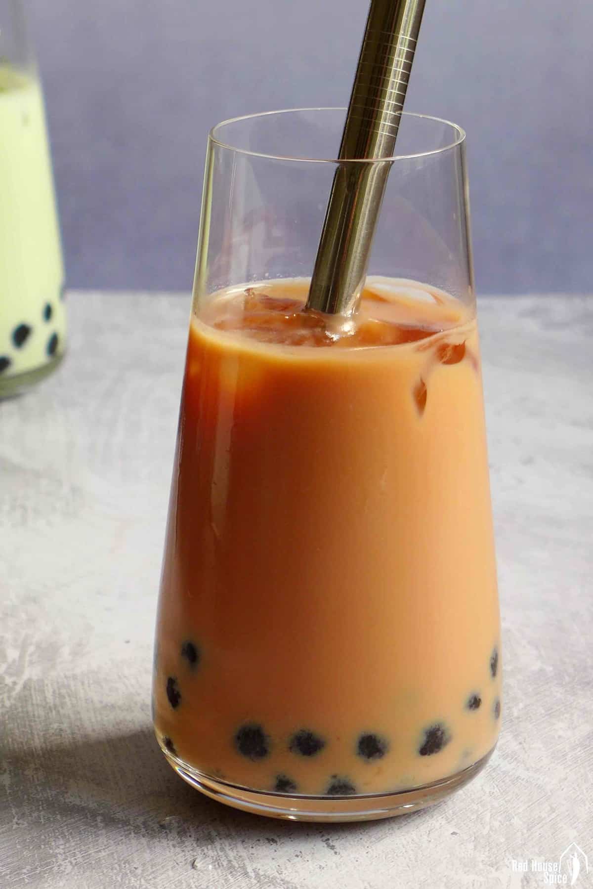 A glass of classic bubble tea.