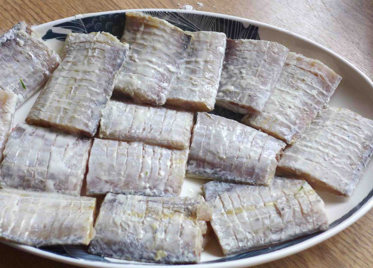 belt fish coated with cornstarch.