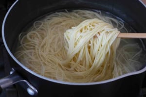 cooking noodles in water.