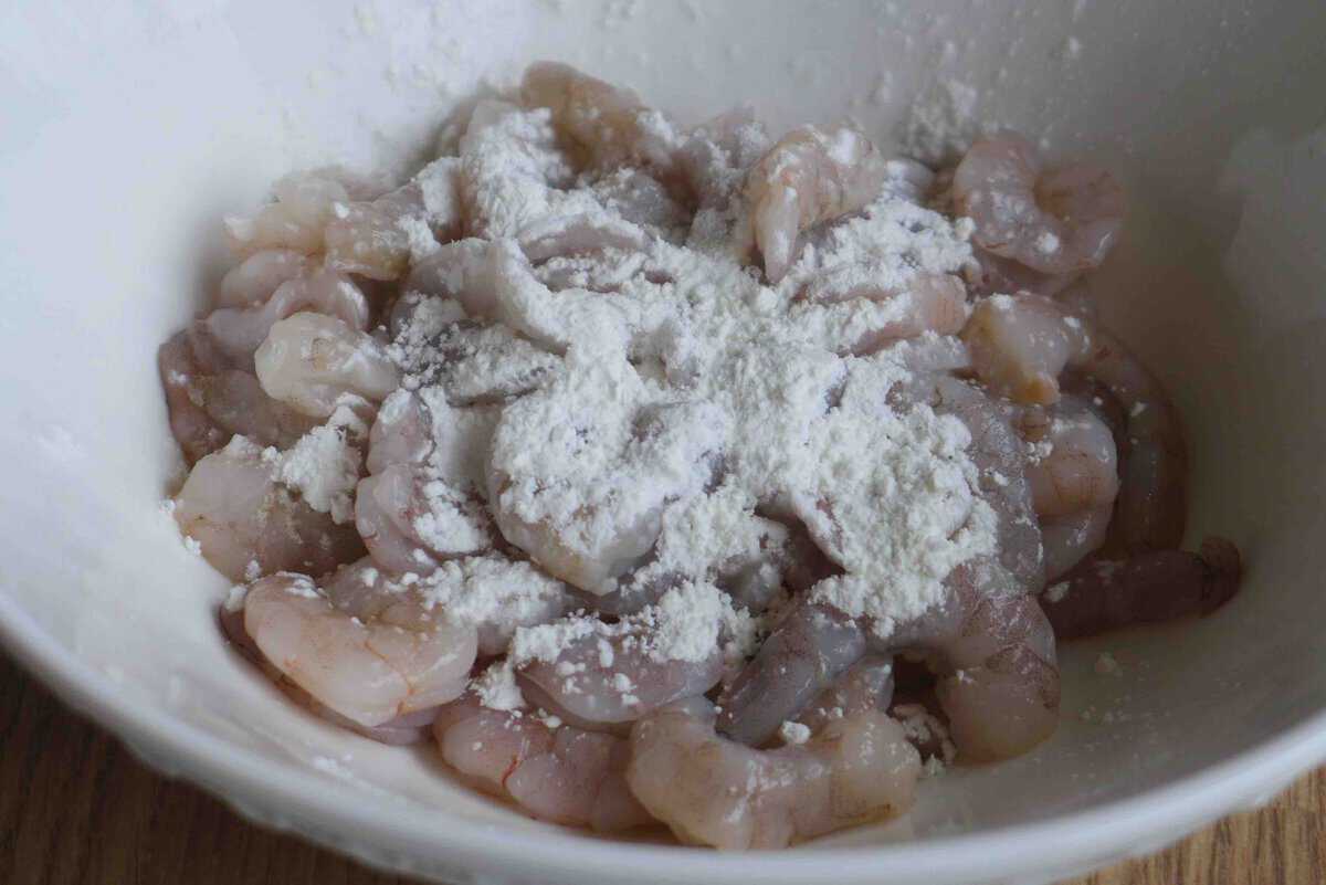 cornstarch over shrimp.