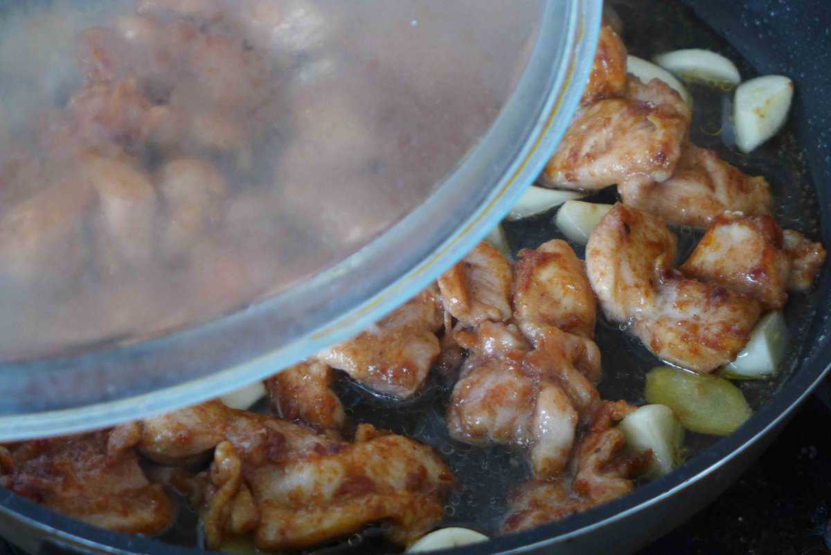 covering the skillet with a lid.
