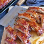 Char siu ribs cut into sections.