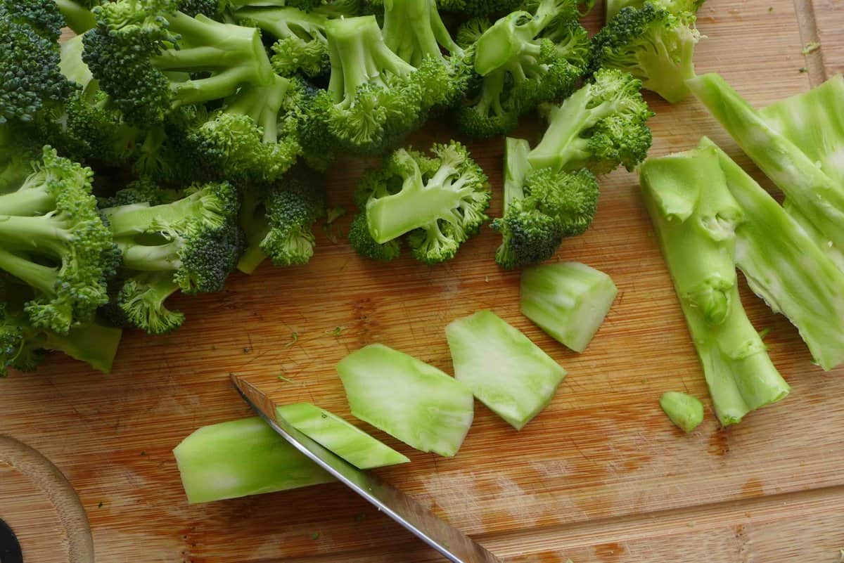 cutting broccoli.