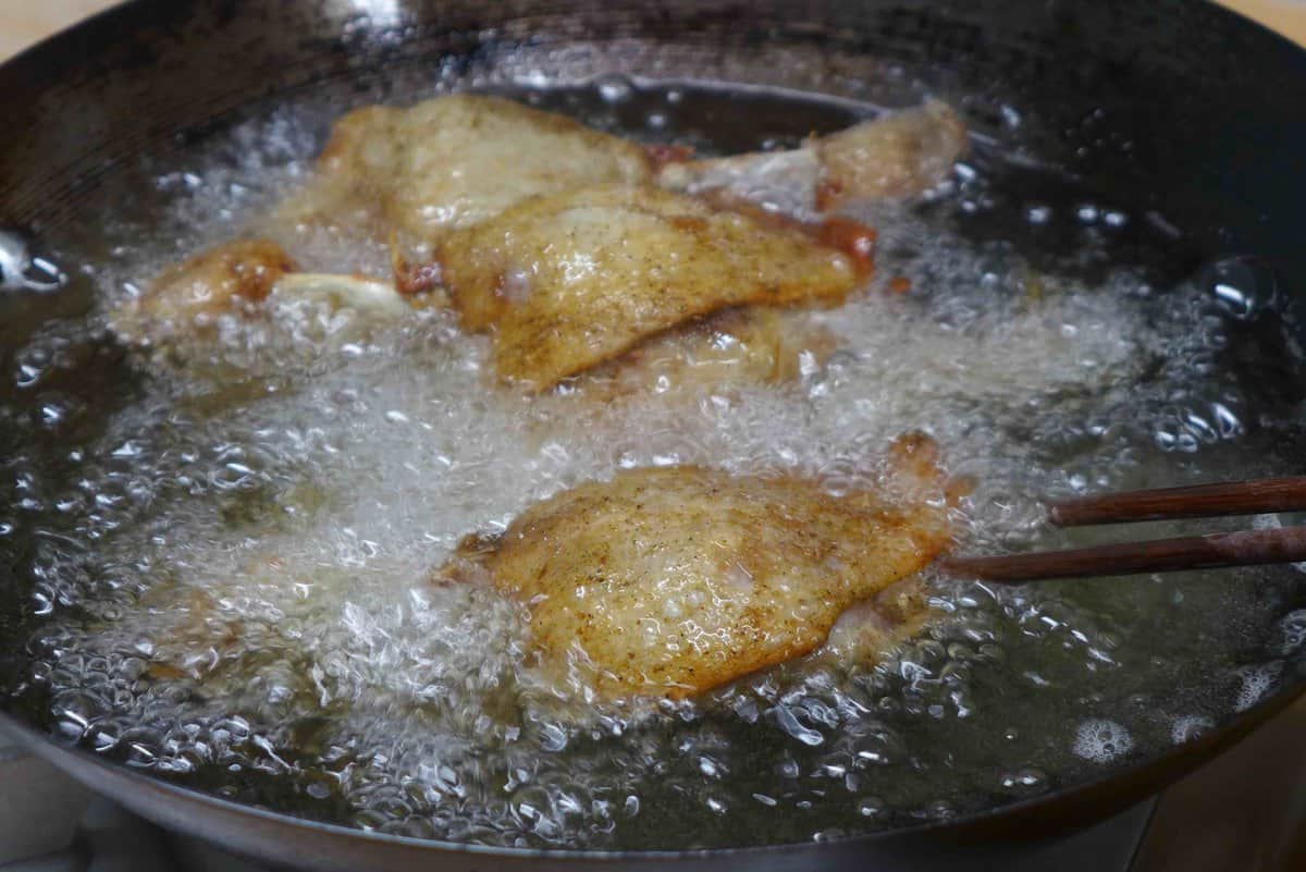 deep-frying duck legs.