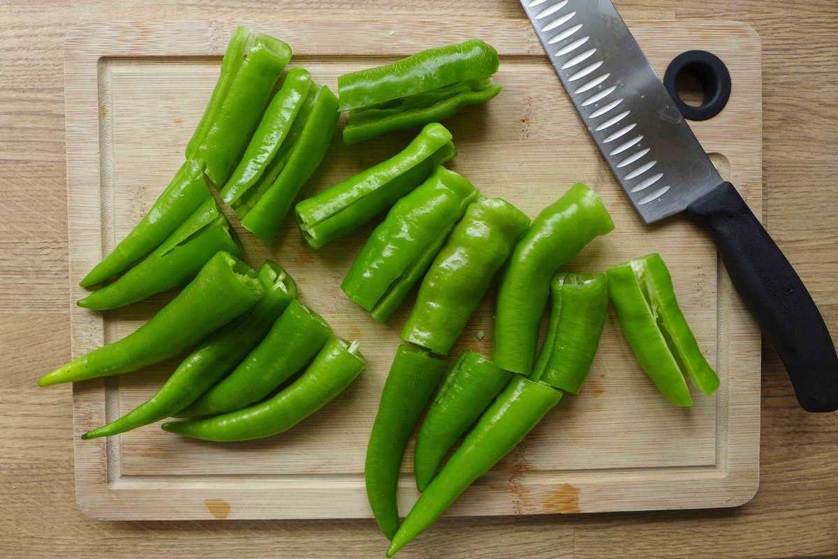 Deseeded and cut chili pepper.
