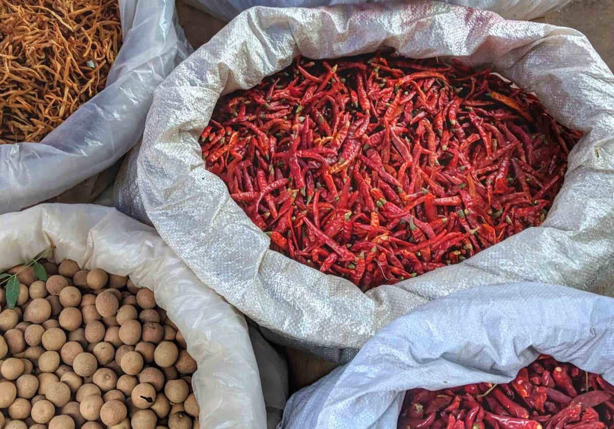 dried chili pepper in bags