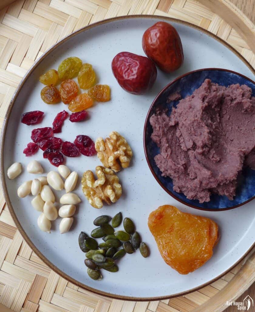 Dried fruits, nuts and red bean paste