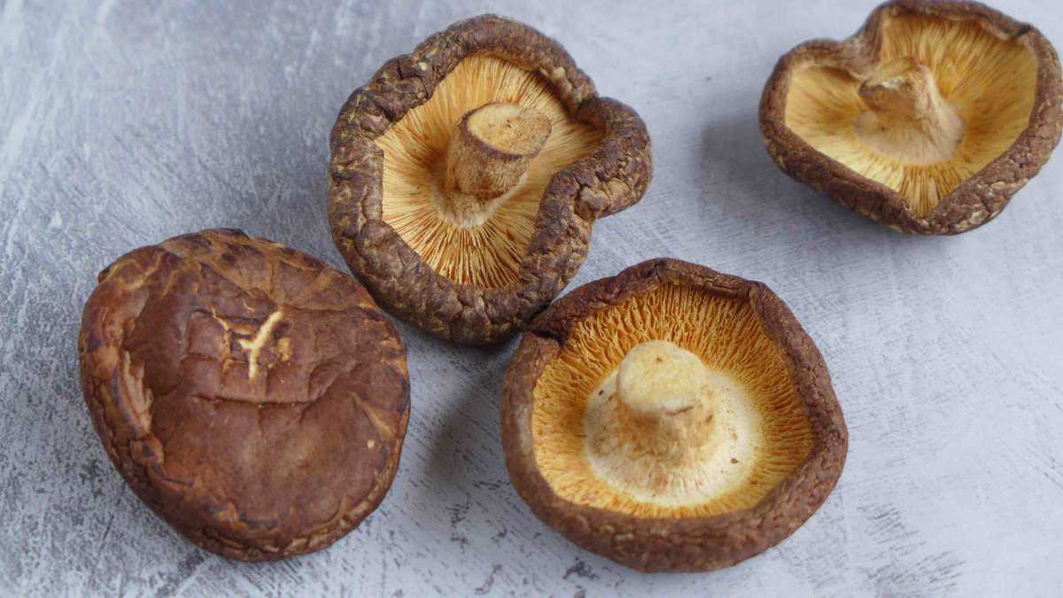 four pieces of dried shiitake mushrooms.