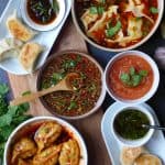 Six dumpling dipping sauces.