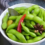 Chinese five spice edamame in a bowl.