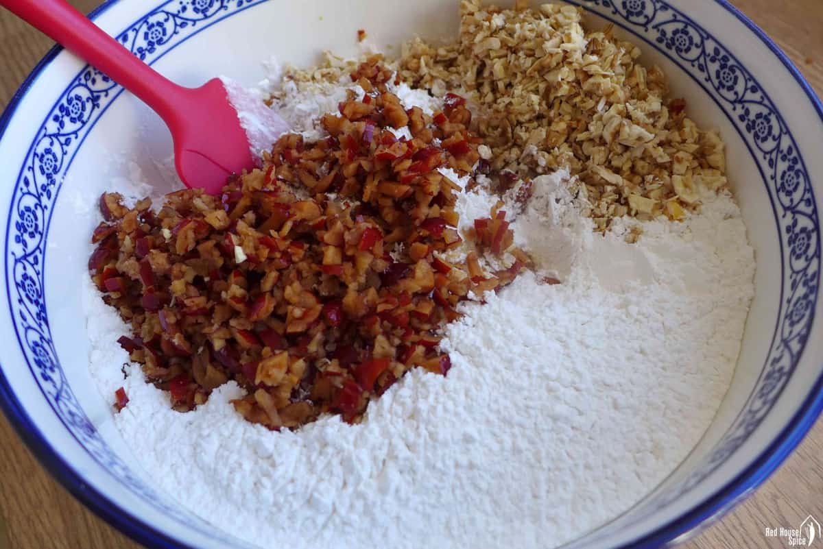 rice flour with chopped dates and walnuts.