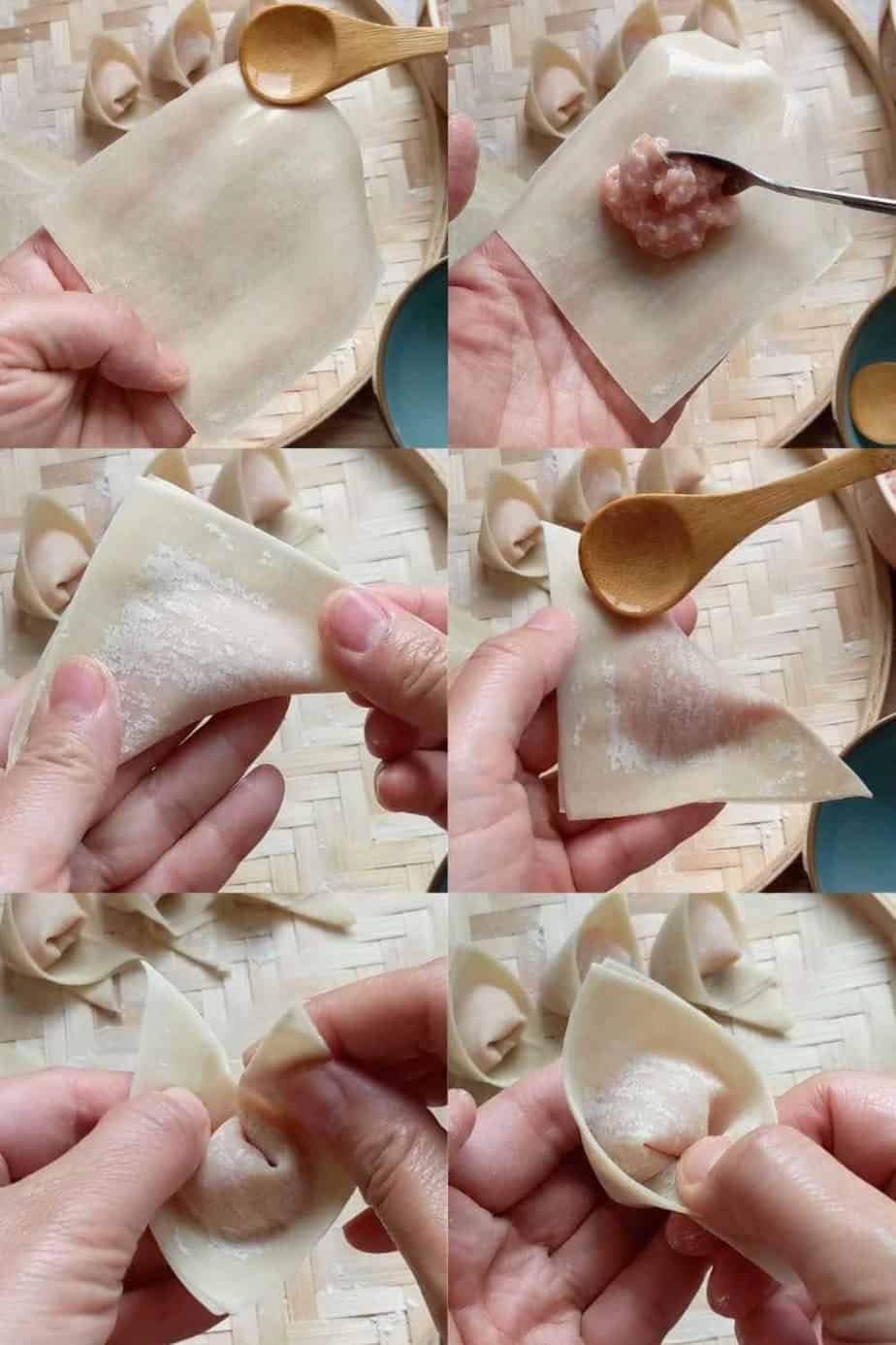folding a wonton in steps