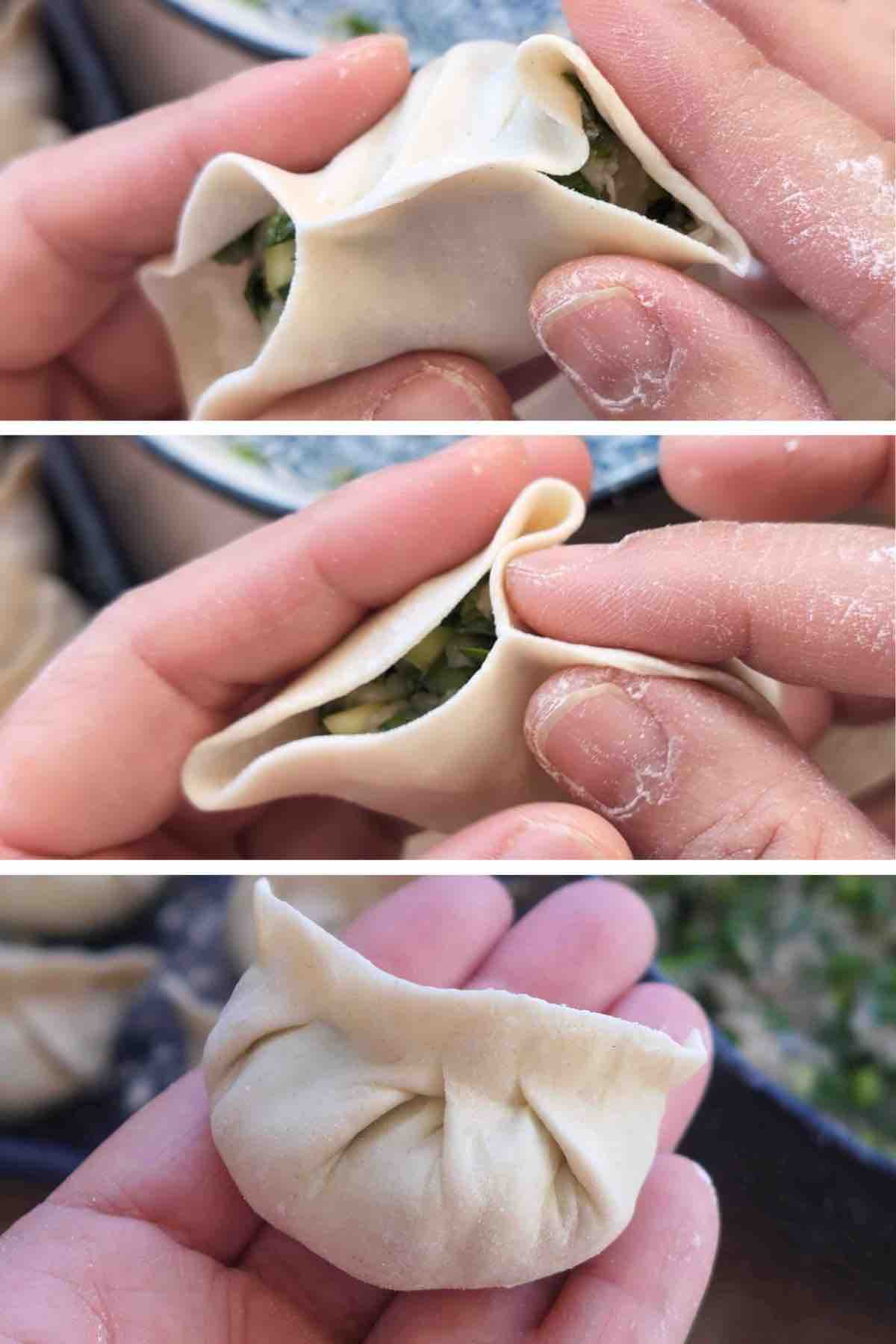 folding a dumpling.