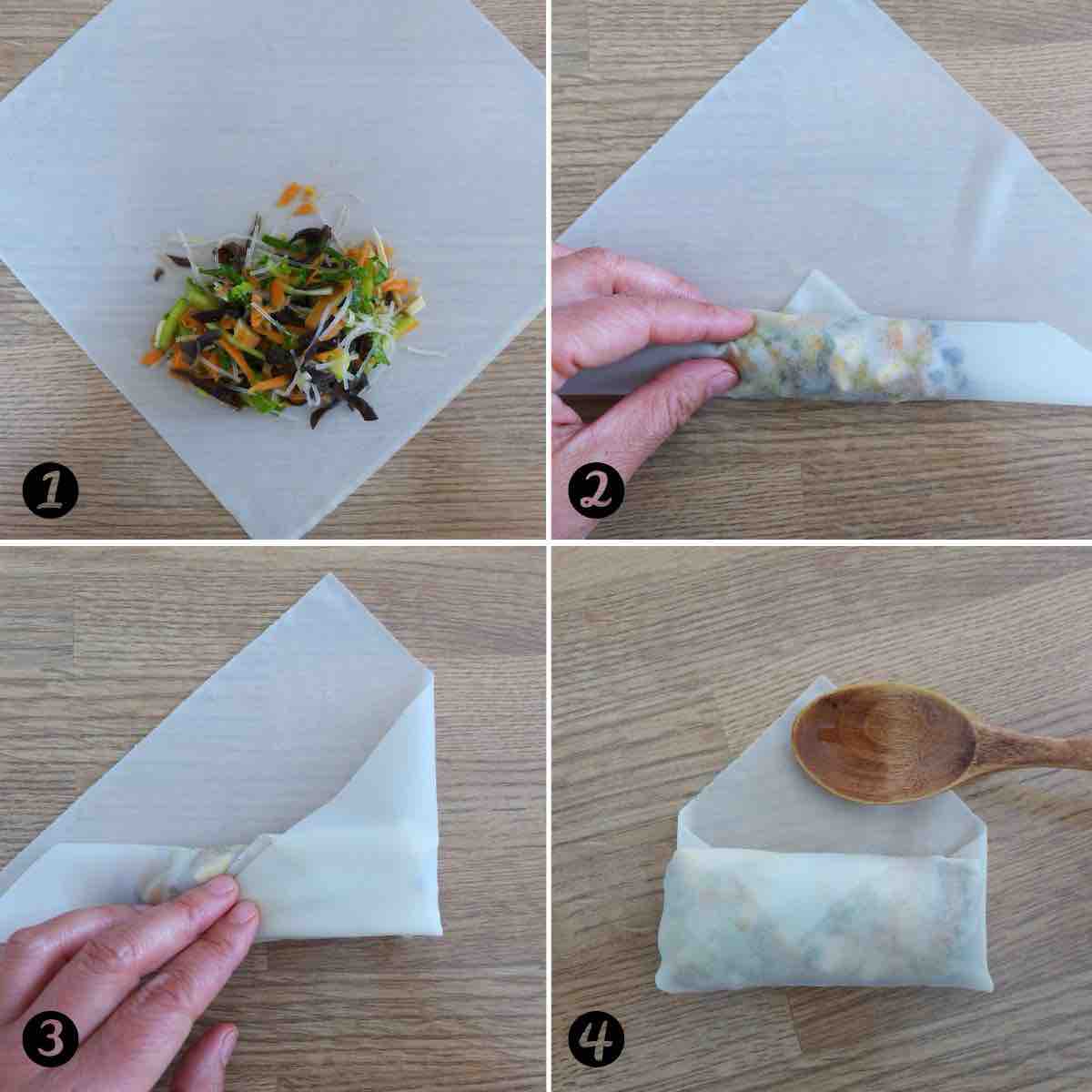 folding spring roll in four steps.