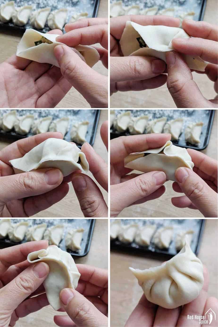Dumpling folding demonstration.