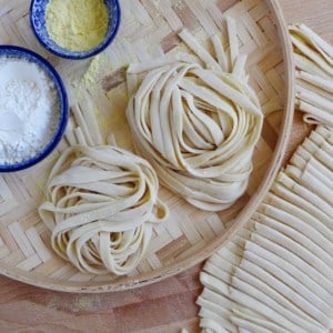 homemade noodles arranged into nest balls