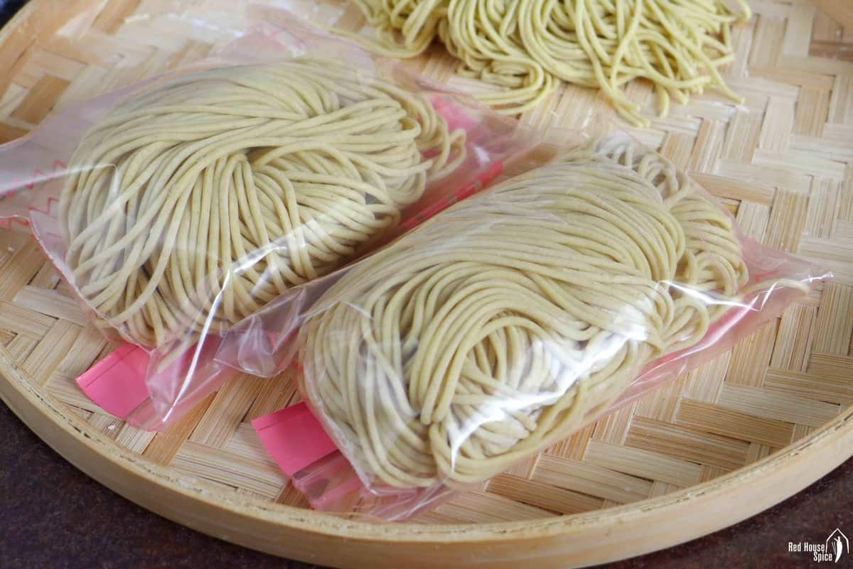 fresh noodles in plastic bags