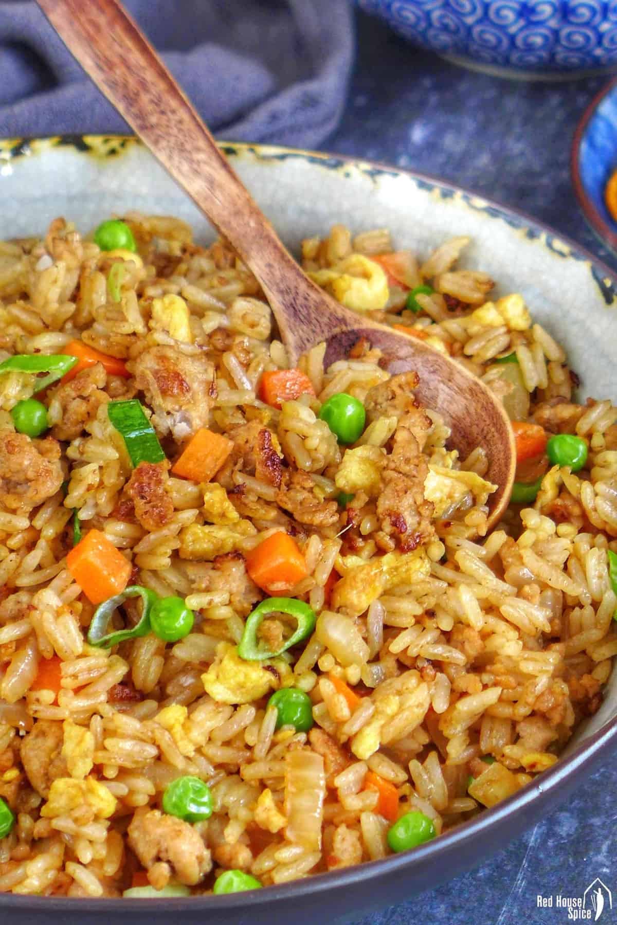 pork fried rice with a spoon