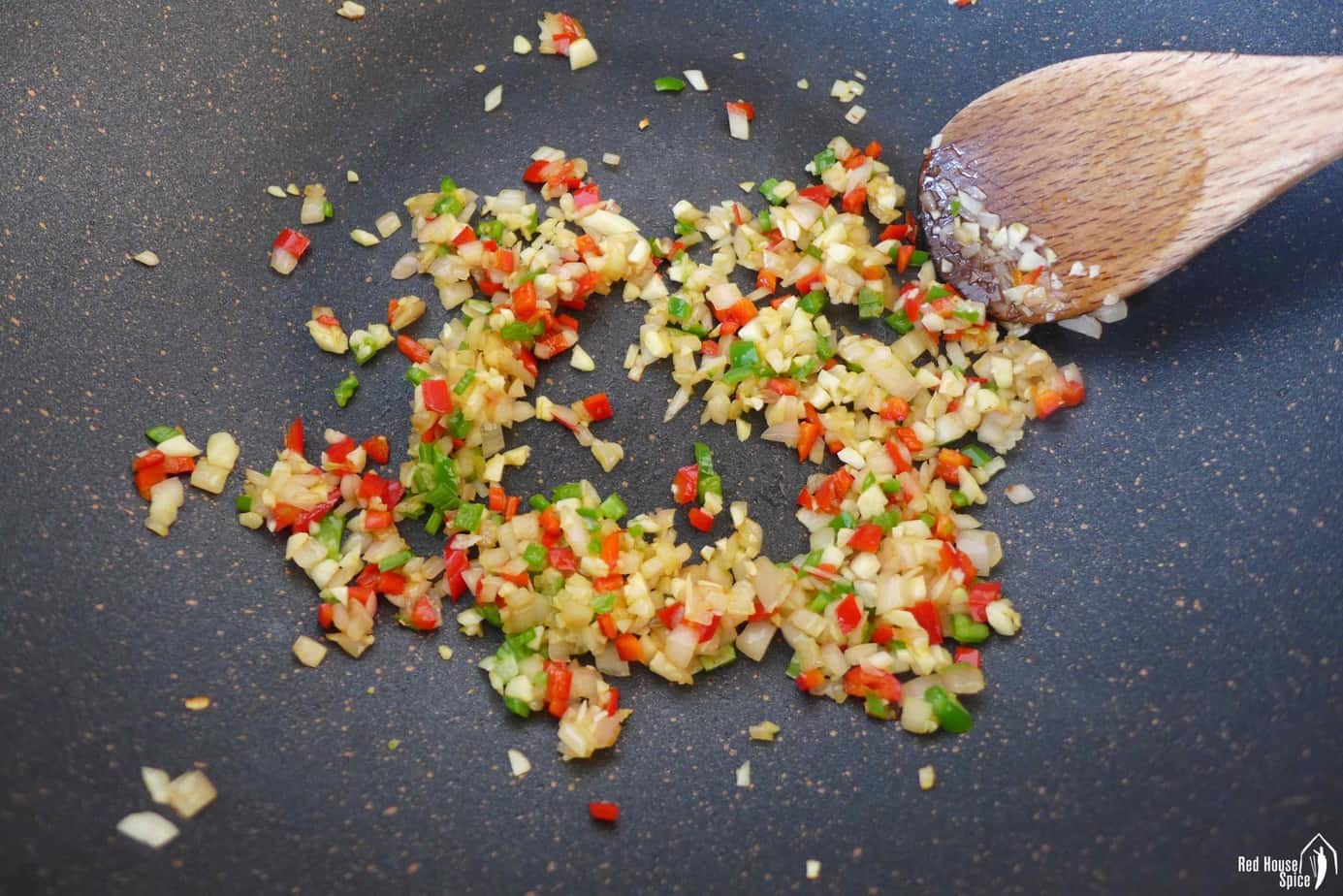frying minced garlic, shallots and chili pepper