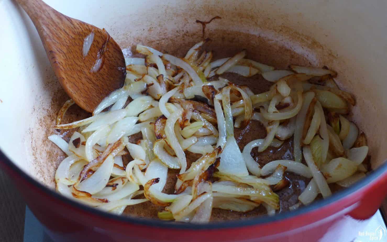 frying sliced onion