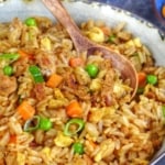 fried rice with pork and veggies with overlay text that says pork fried rice