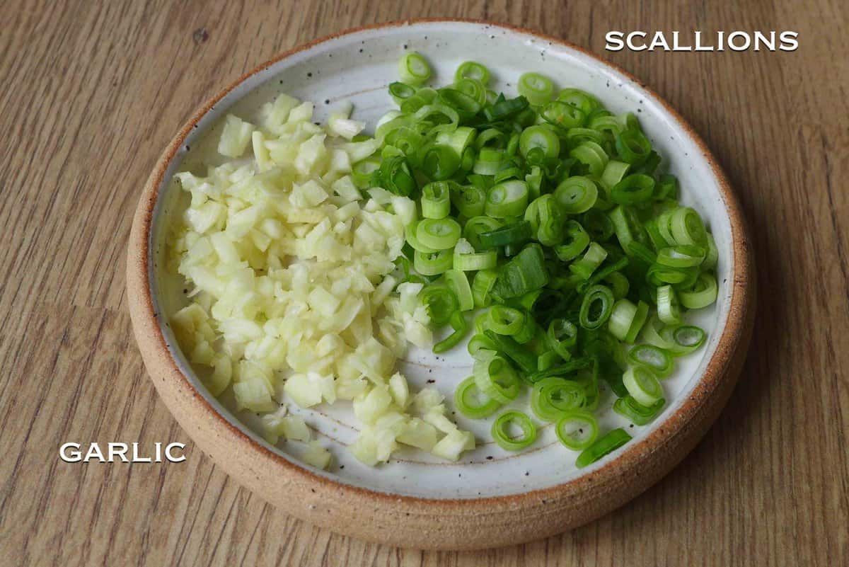 minced garlic and chopped scallions.