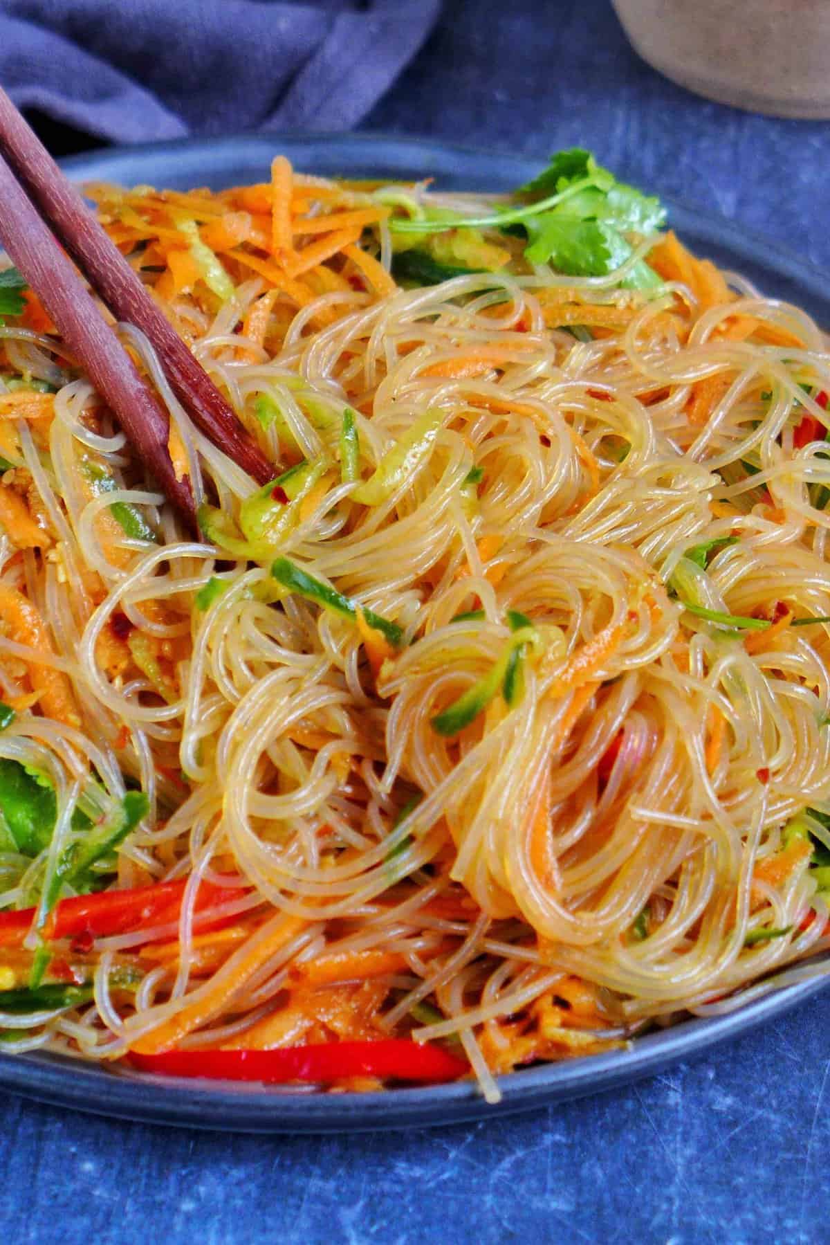 glass noodles salad with vegetables.