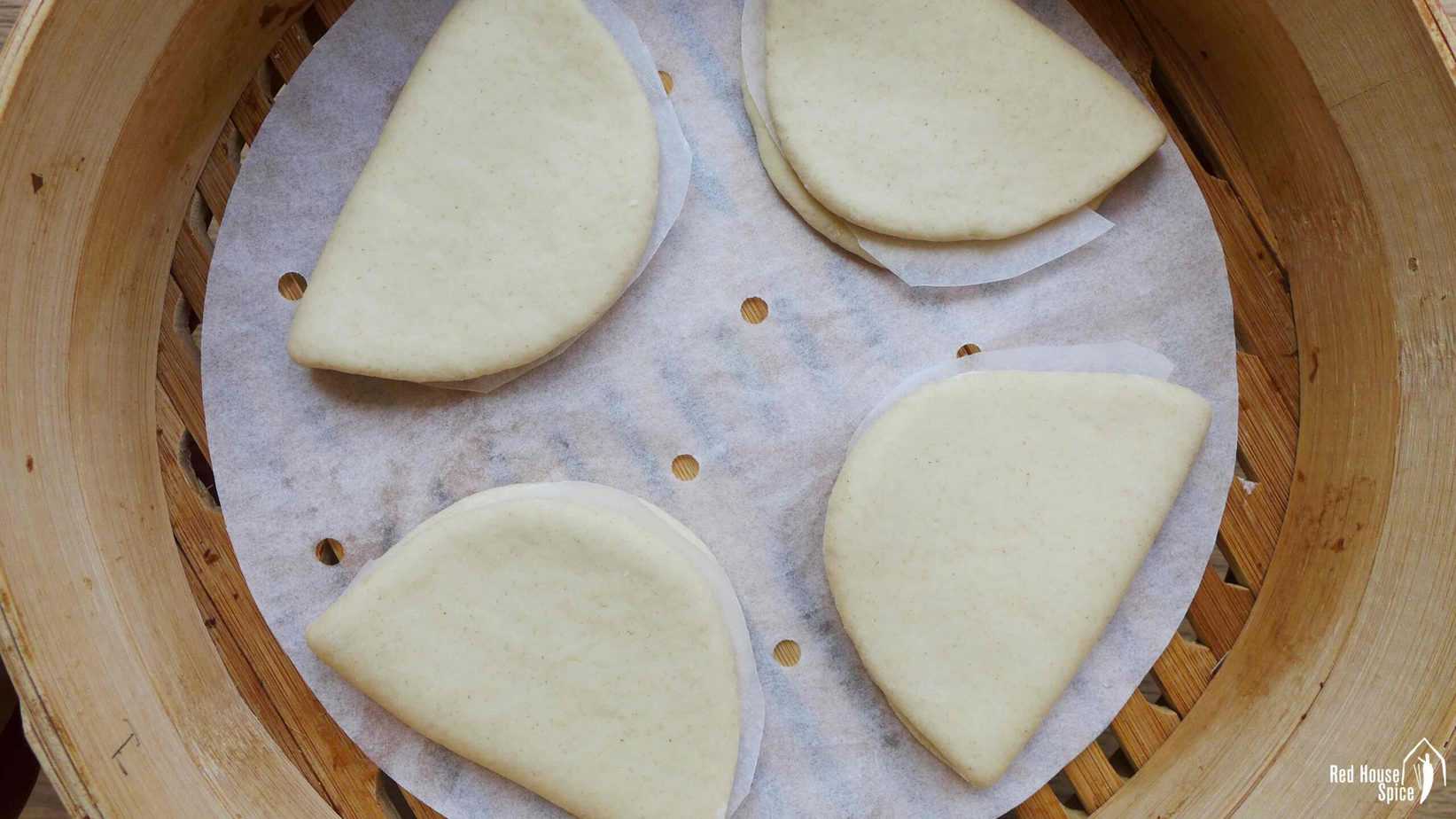 Gua Bao buns in a steamer.