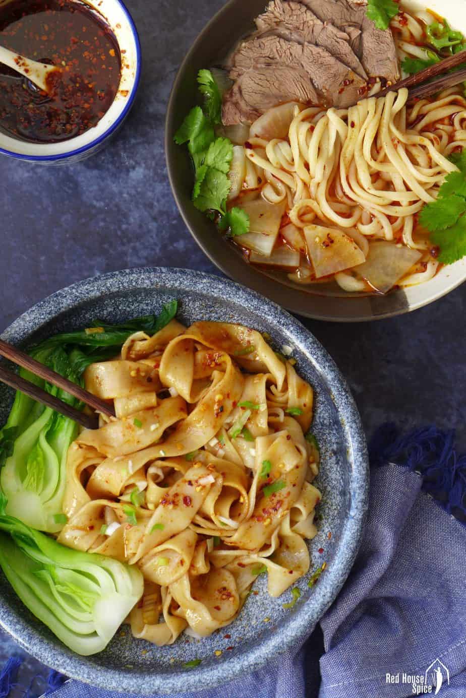 Two bowls of hand-pulled noodles.