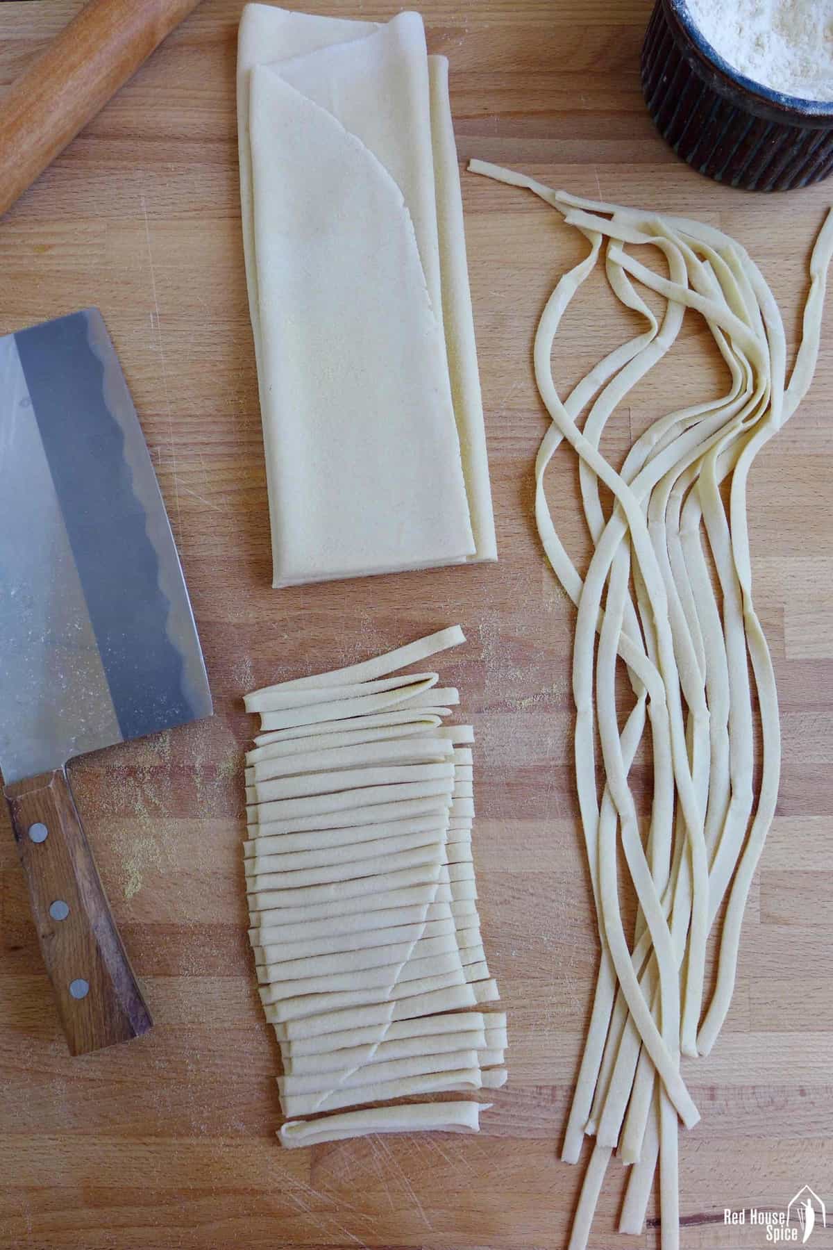 dough sheet and knife cut noodles