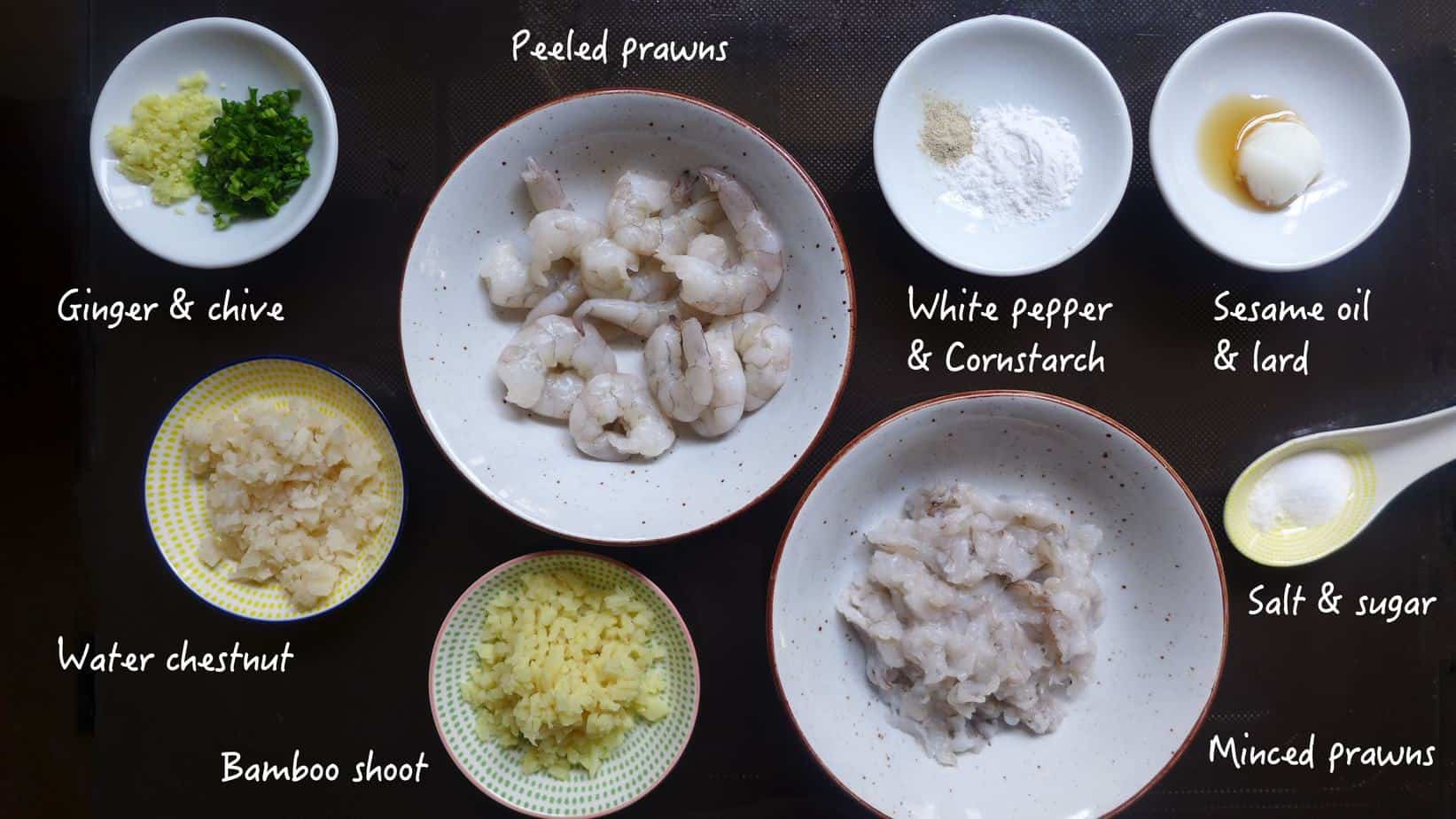 Ingredients for making Har Gow, crystal shrimp dumplings