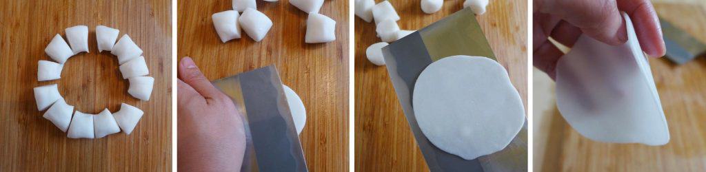 shaping dumpling wrappers with a cleaver