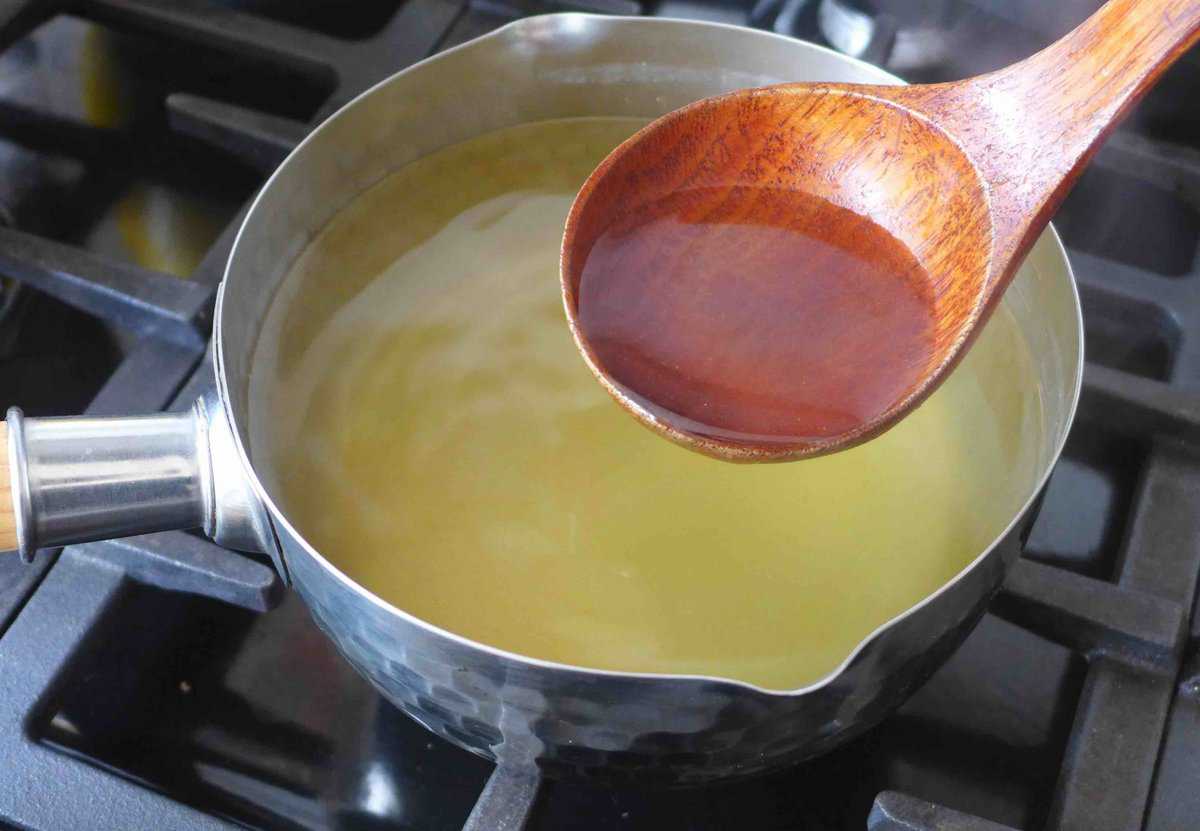 heating stock in a saucepan.