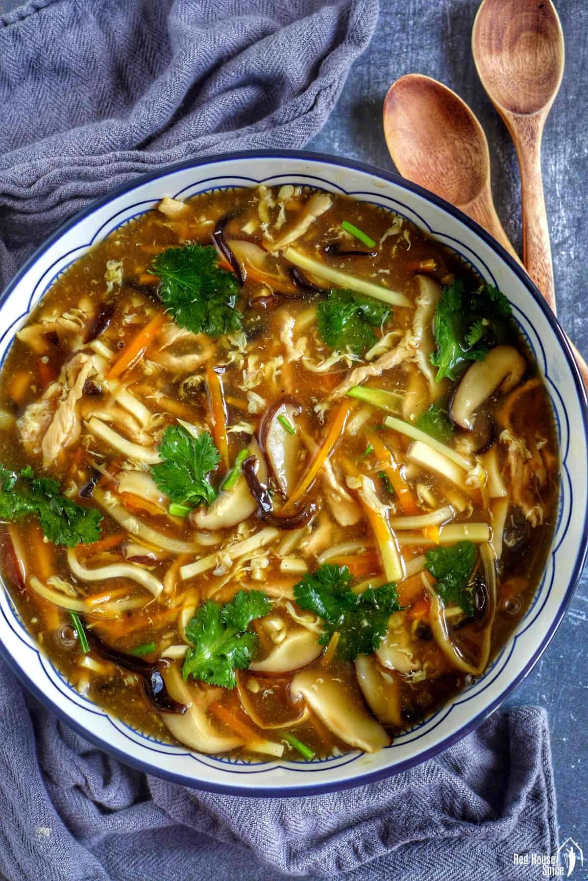 hot and sour soup in a large bowl