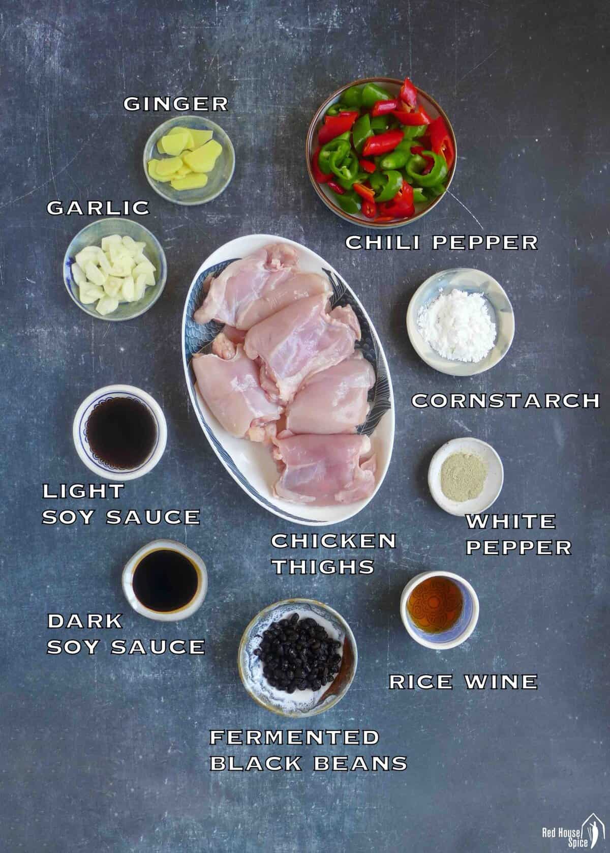 ingredients for making Hunan chicken.
