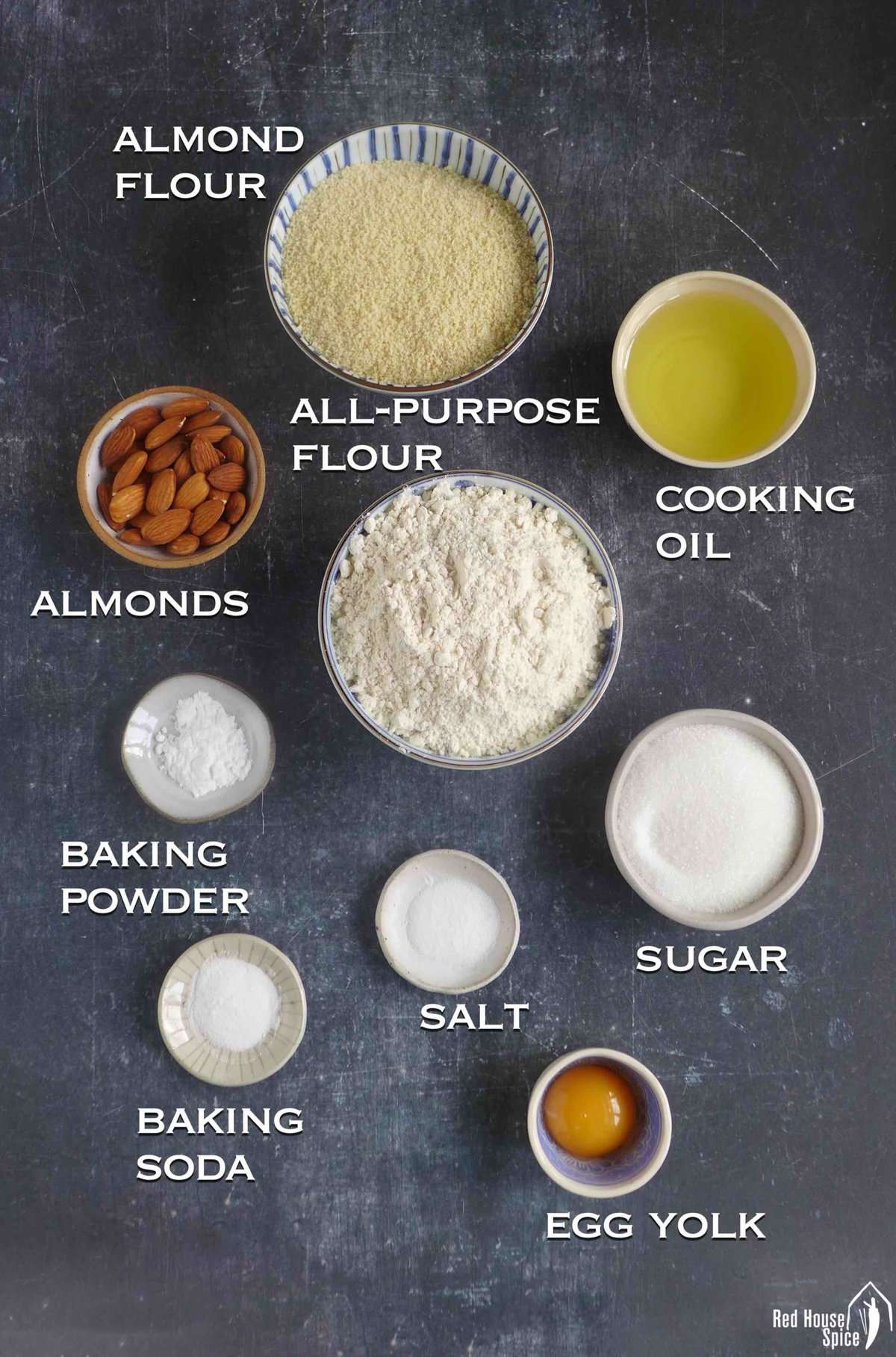 ingredients for making chinese almond cookies.
