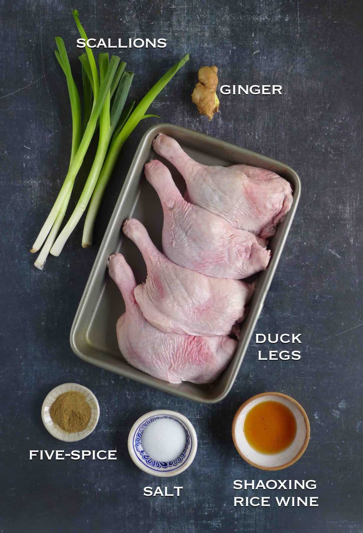 ingredients for making aromatic crispy duck.
