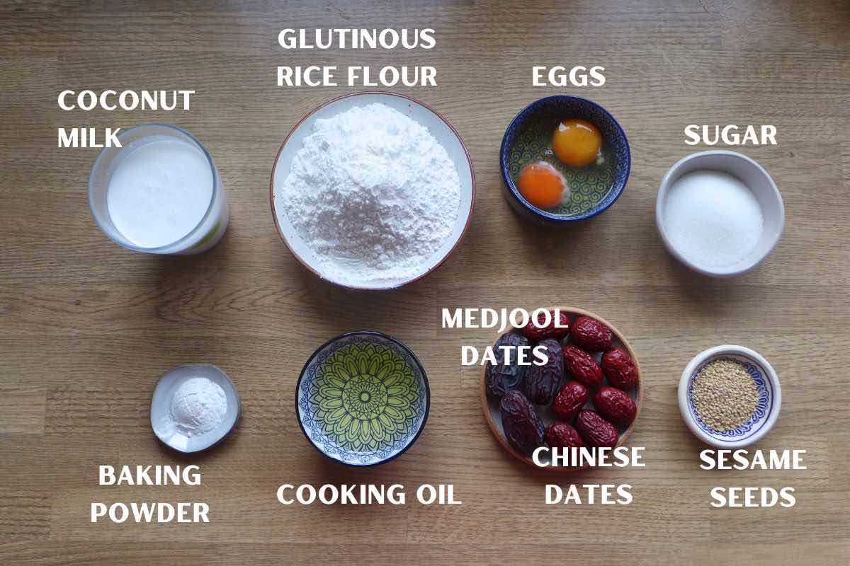 ingredients for making baked rice cake.